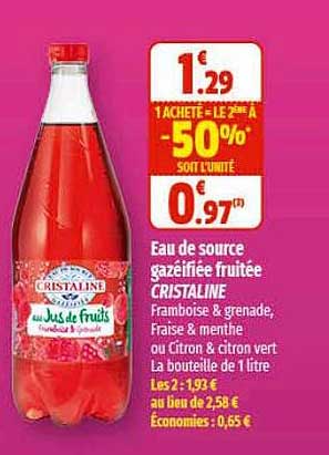 eau de source gazéifiée fruitée cristaline