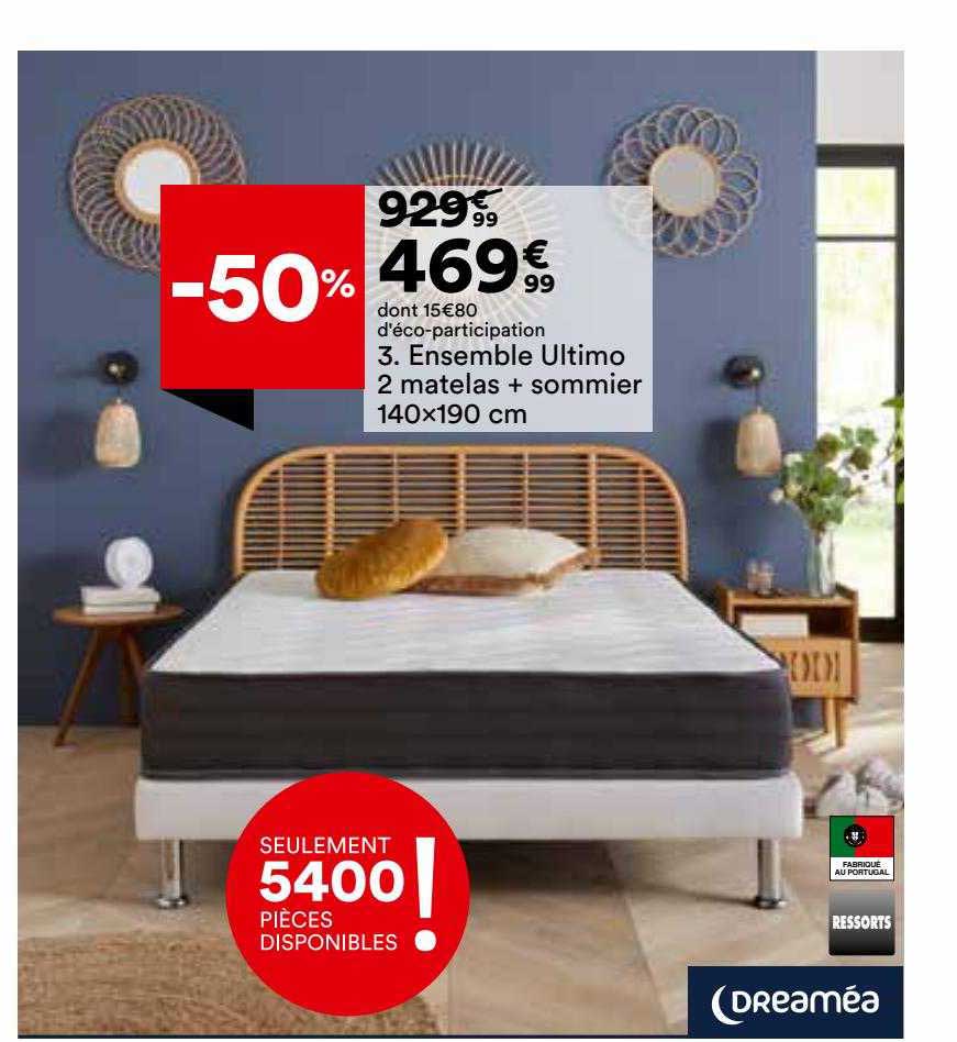 Ensemble Ultimo 2 Matelas + Sommier 140 X 190 Cm Dreaméa