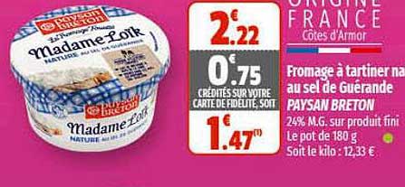 fromage à tartiner nature au sel de guérande paysan breton