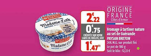 Fromage à Tartiner Nature Au Sel De Guérande Paysan Breton