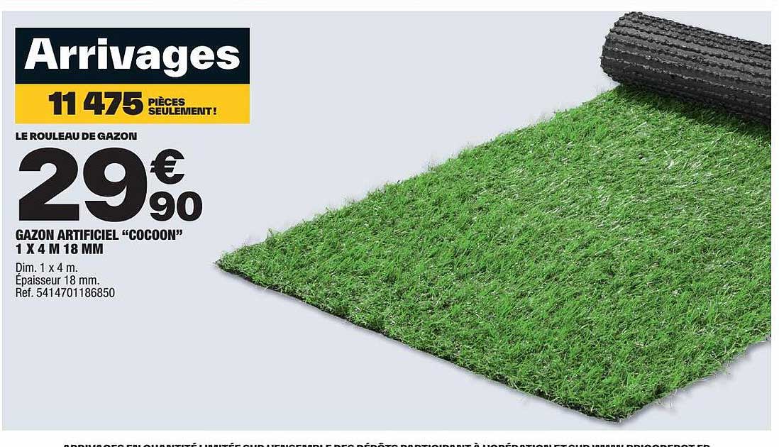gazon artificiel "cocoon" 1 x 4m 18 mm