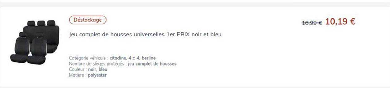 jeu complet de housses universelles 1er prix noir et bleu