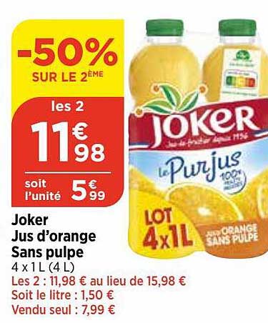 Joker Jus D'orange Sans Pulpe