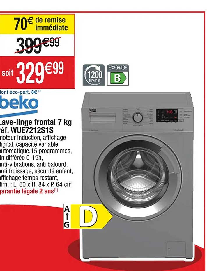 lave-linge frontal 7 kg beko