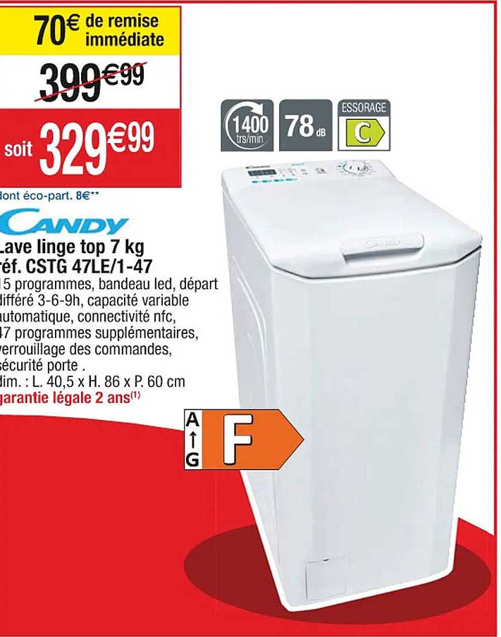 lave linge top 7 kg candy