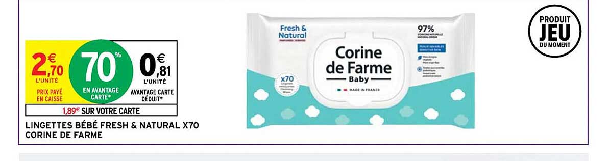 lingettes bébé fresh & natural x70 corine de farme