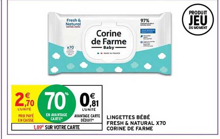 lingettes bébé fresh & natural x70 corine de farme