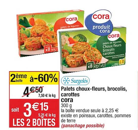 palets choux-fleurs, brocolis, carottes cora