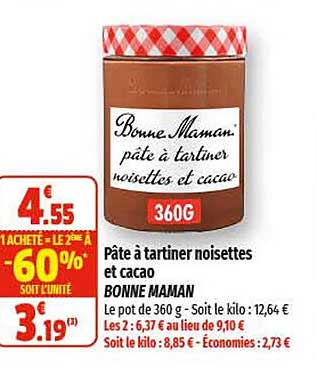 pâte à tartiner noisettes et cacao bonne maman