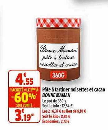 pâte à tartiner noisettes et cacao bonne maman