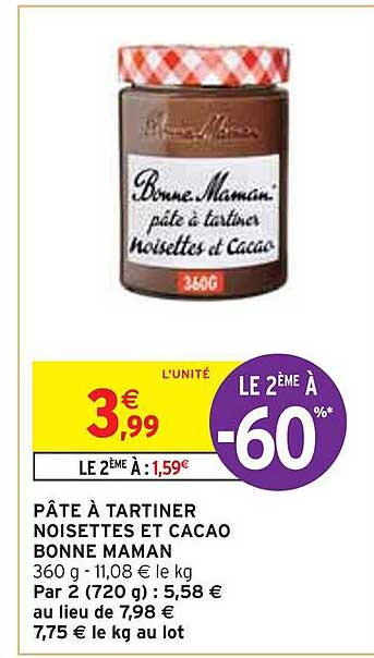 pâte à tartiner noisettes et cacao bonne maman