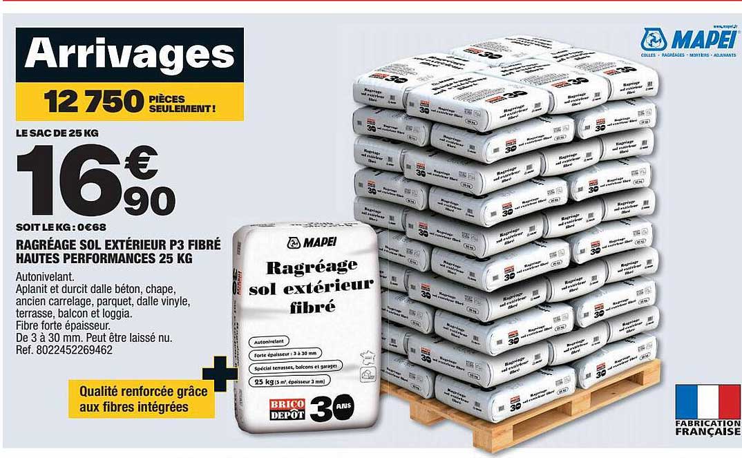 ragréage sol extérieur p3 fibré hautes performances 25 kg mapei