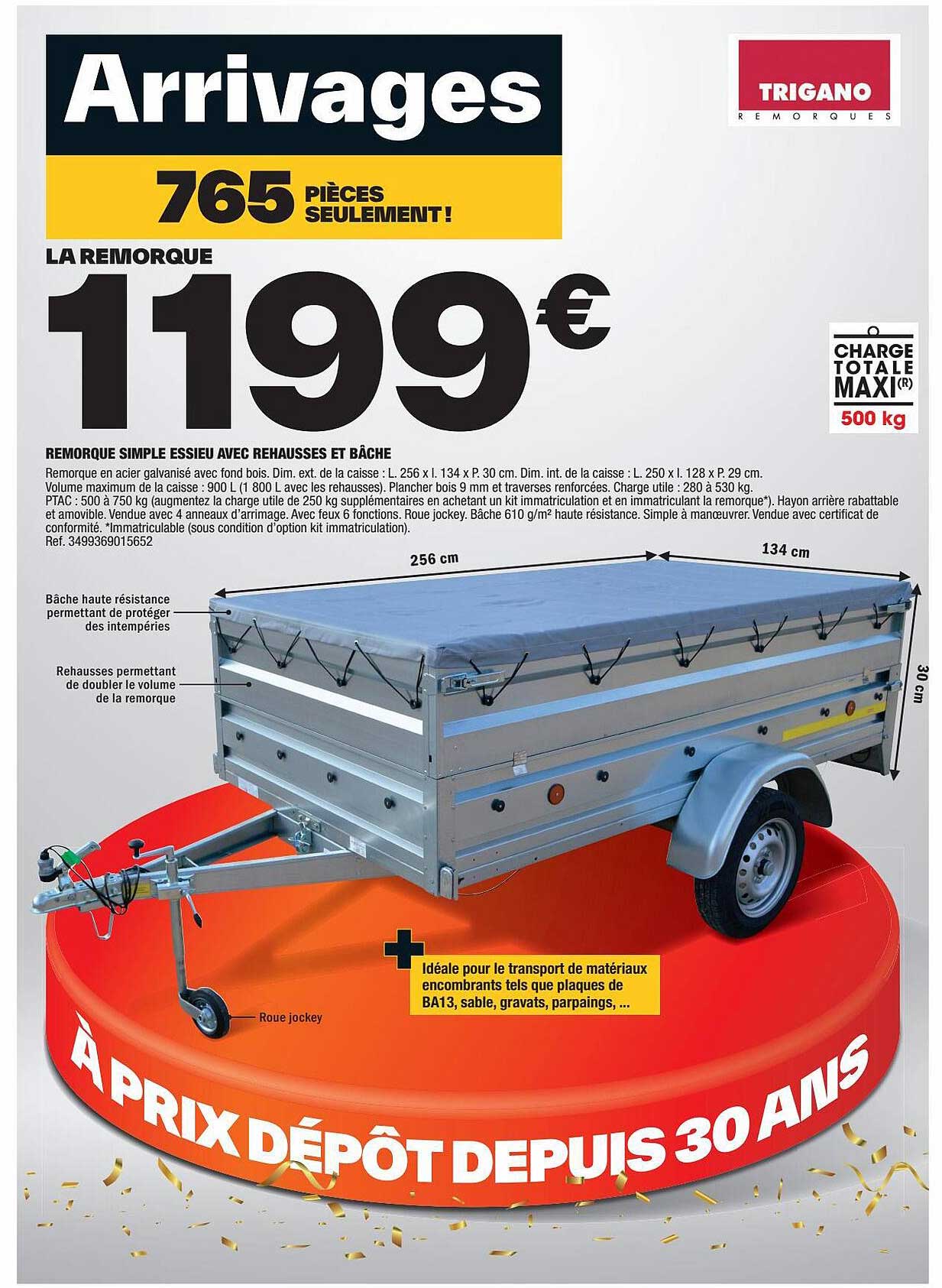 Remorque Simple Essieu Avec Rehausses Et Bâche Trigano