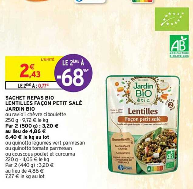 sachet repas bio lentilles façon petit salé jardin bio