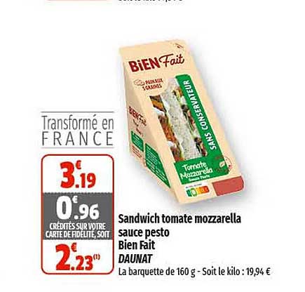 sandwich tomate mozzarella sauce pesto bien fait daunat
