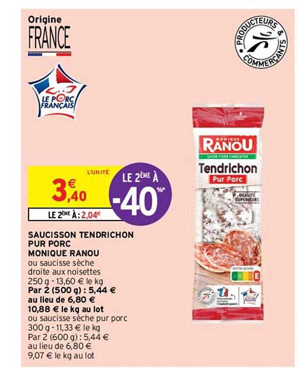 saucisson tendrichon pur porc monique ranou