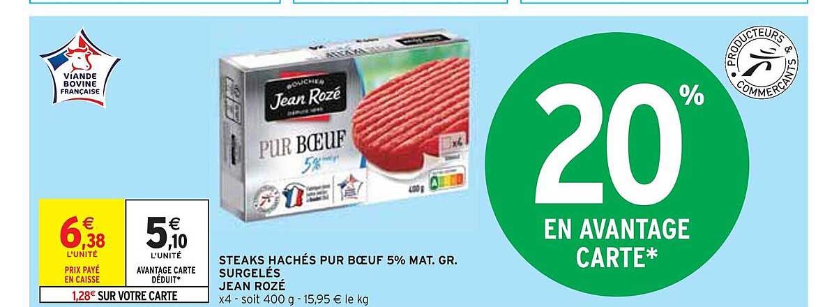 steaks hachés pur boeuf 5% mat. gr. surgelés jean rozé