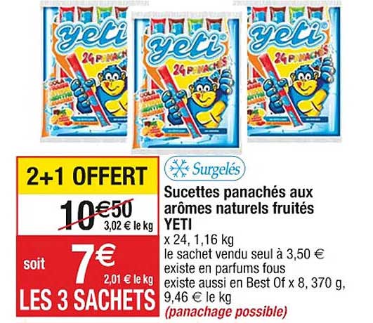 sucettes panachés aux arômes naturels fruités yeti