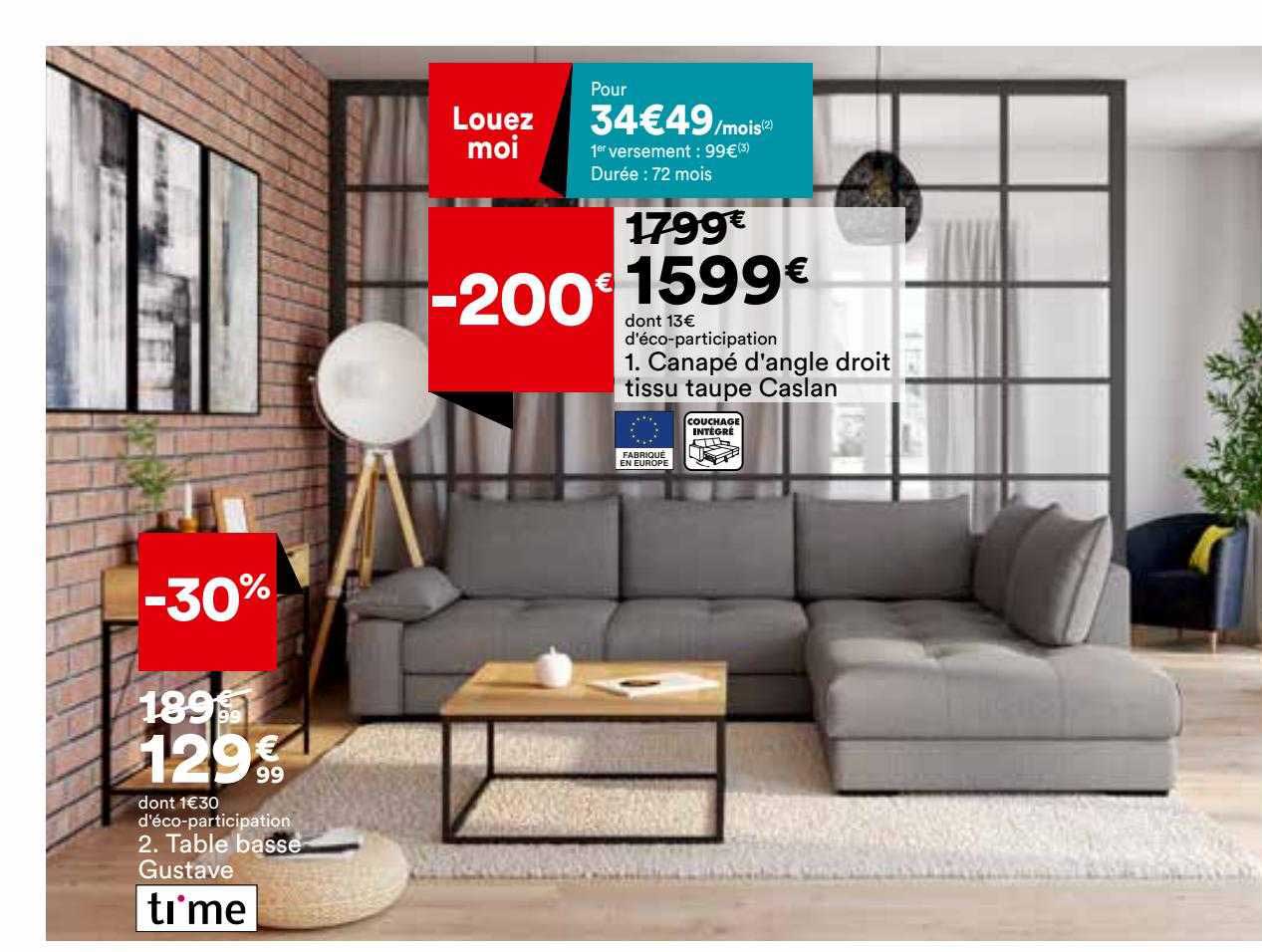 table basse gustave ti'me, canapé d'angle droit tissu taupe caslan