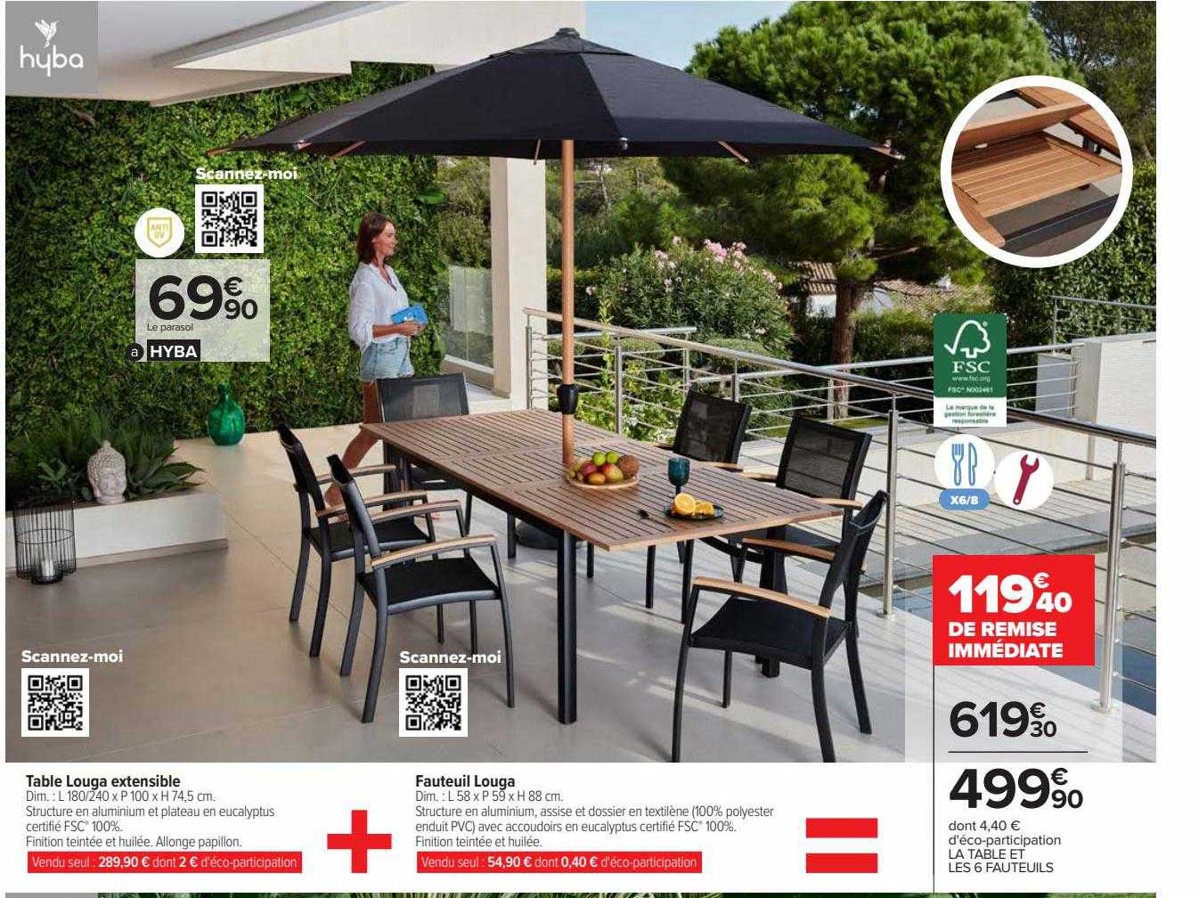 table louga extensible + fauteuil louga