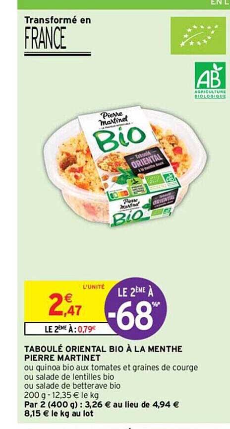 Taboulé Oriental Bio à La Menthe Pierre Martinet