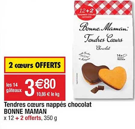 tendres cœurs nappés chocolat bonne maman