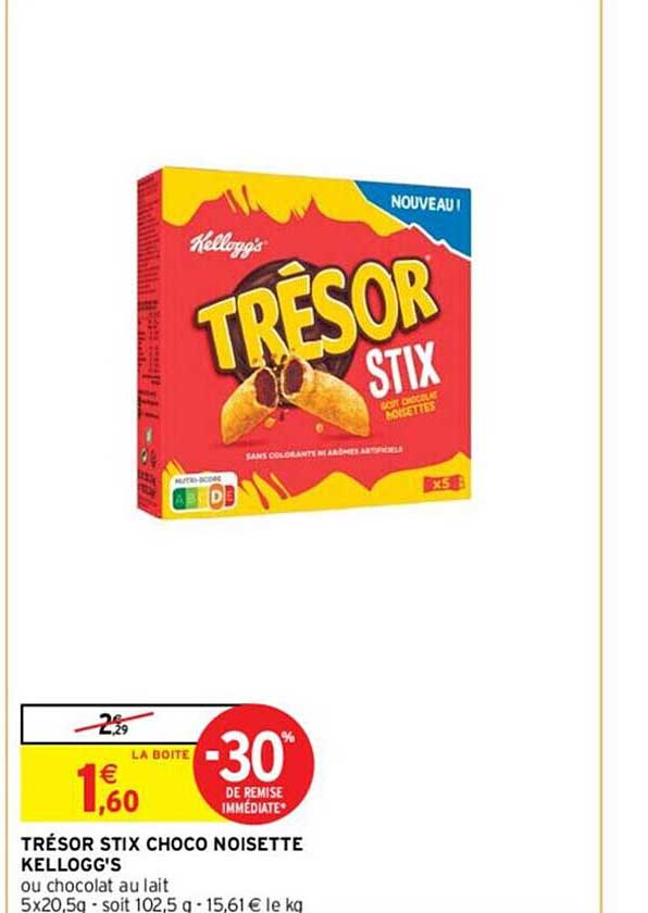 trésor stix choco noisette kellogg's