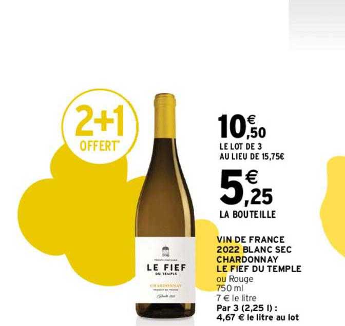 Vin De France 2022 Blanc Sec Chardonnay Le Fief Du Temple