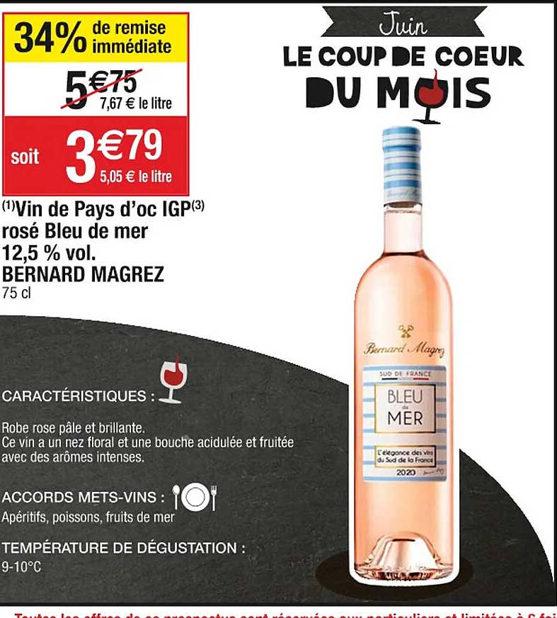 vin de pays d'oc igp rosé bleu de mer 12,5% vol. bernard magrez