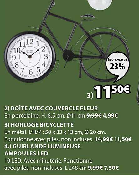 boîte avec couvercle fleur horloge bicyclette guirlande lumineuse ampoules led