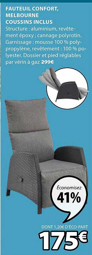 fauteuil confort melbourne coussins inclus