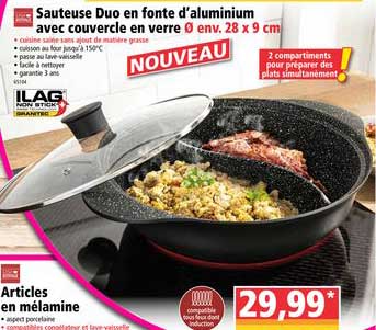 sauteuse duo en fonte d'aluminium avec couvercle en verre