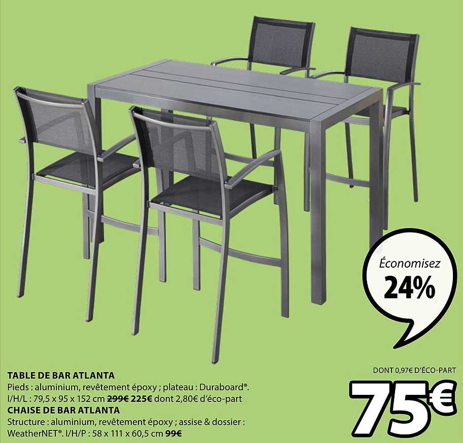 table de bar atlanta chaise bar atlanta