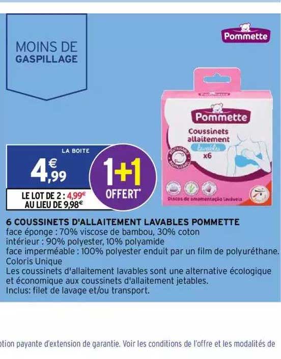 6 coussinets d'allaitement lavables pommette