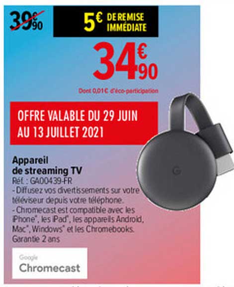Appareil De Streaming Tv Google Chromecast