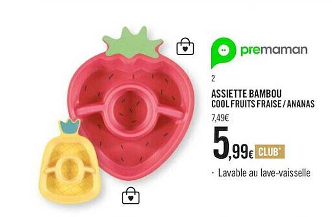 assiette bambou cool fruits fraise - ananas premaman
