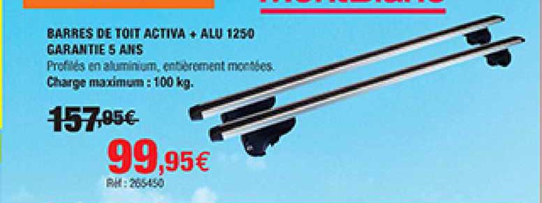 barres de toit activa + alu 1250 garantie 5 ans