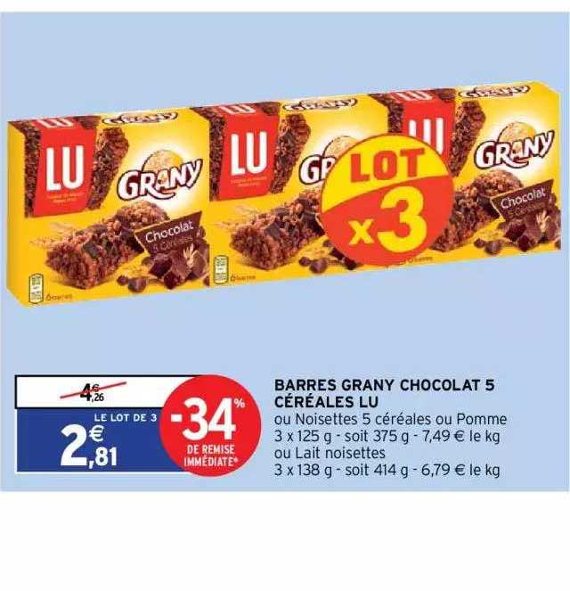 barres grany chocolat 5 céréales lu