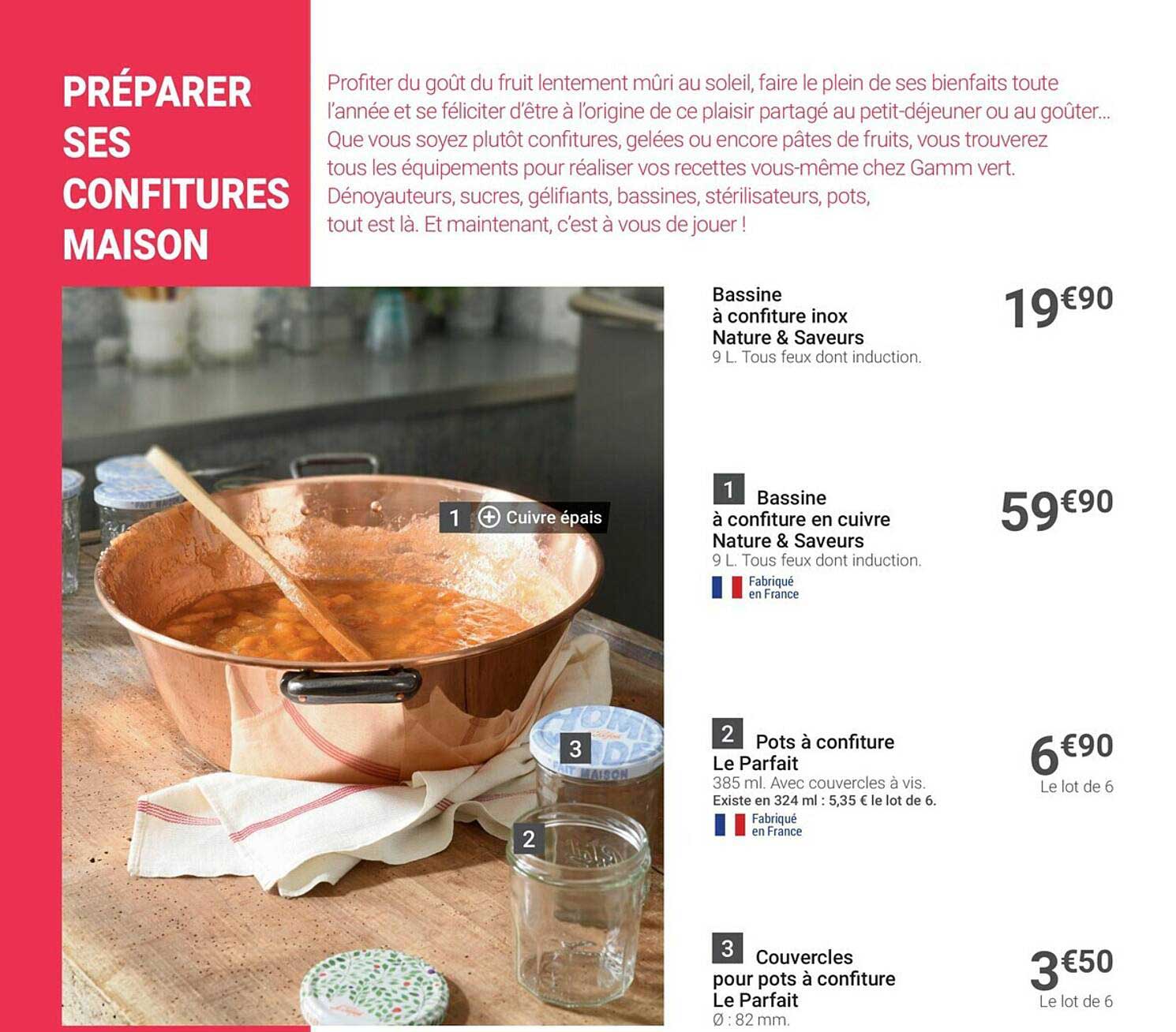 bassine à confiture inox nature & saveurs, bassine à confiture en cuivre nature & saveurs, pots à confiture le parfait, couvercles pour pots à confiture le parfait