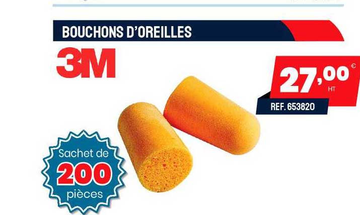 bouchons d'oreilles 3m sachet de 200 pièces réf. 653820