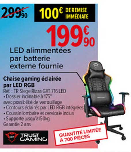 chaise gaming éclairée par led rgb trust gaming