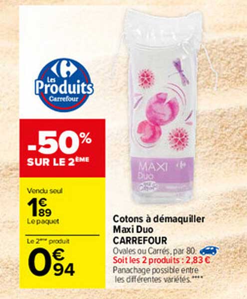 Cotons à Démaquiller Maxi Duo Carrefour