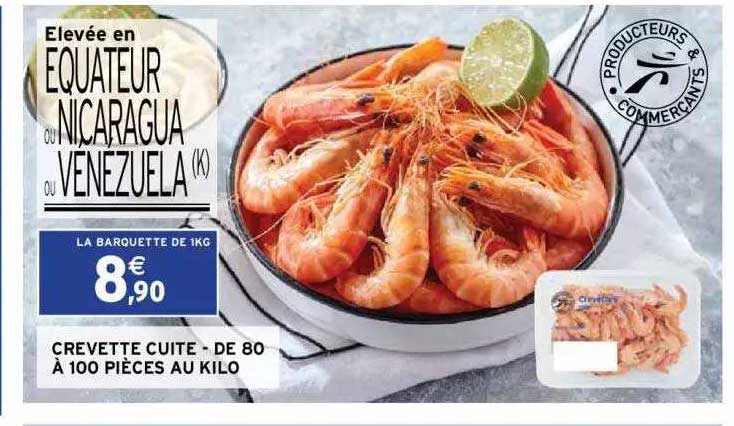 crevettes cuites - de 80 à 100 pièces au kilo