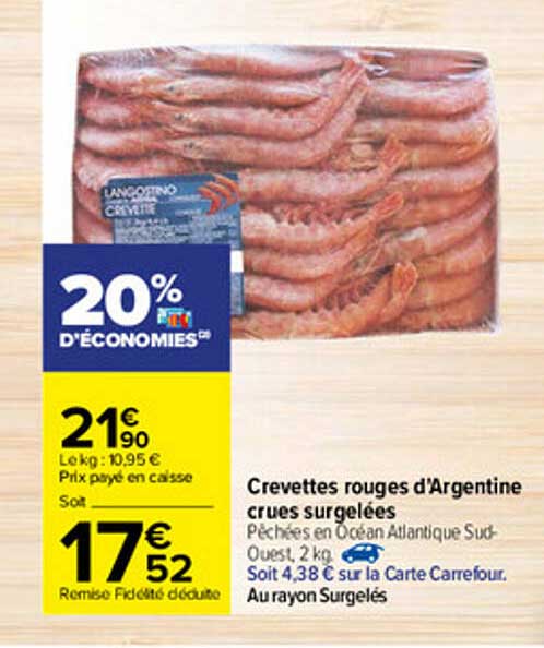 crevettes rouges d'argentine crues surgelées
