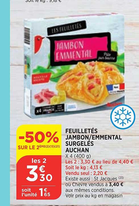 Feuilletés Jambon Emmental Surgelées Auchan -50% Sur Le 2ème