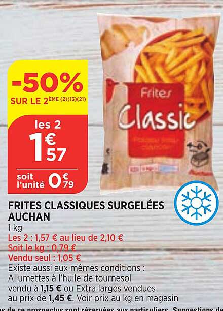 Frites Classiques Surgelées Auchan -50% Sur Le 2ème