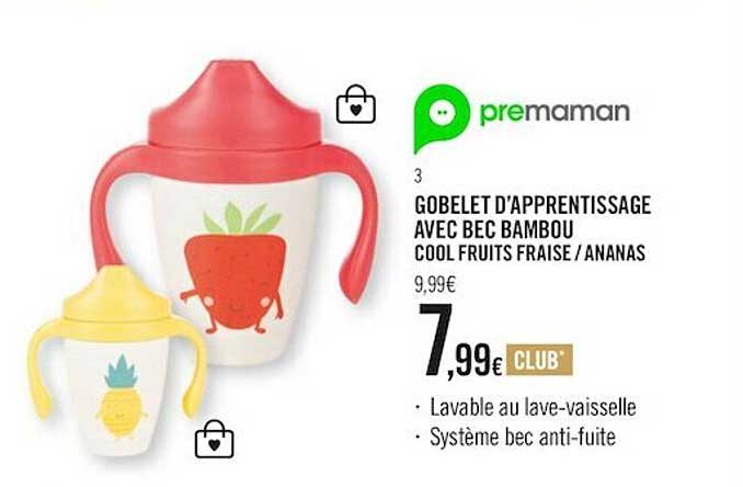 gobelet d'apprentissage avec bec bambou cool fruits fraise - ananas premaman