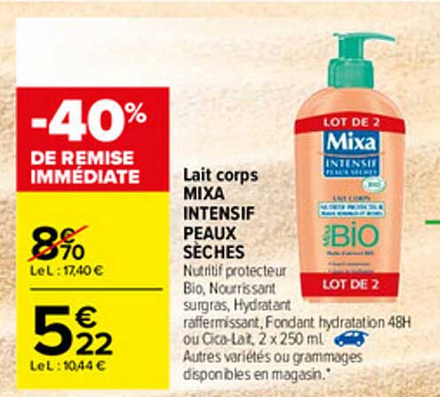 lait corps mixa intensif peaux sèches
