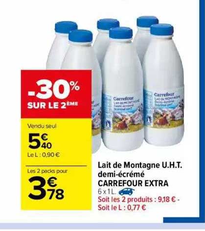 lait de montagne u.h.t. demi-écrémé carrefour extra