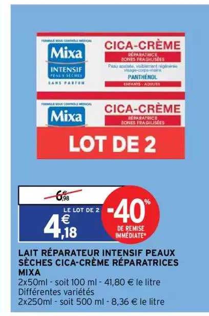 lait réparateur intensif peau sèches cica-crème réparatrices mixa
